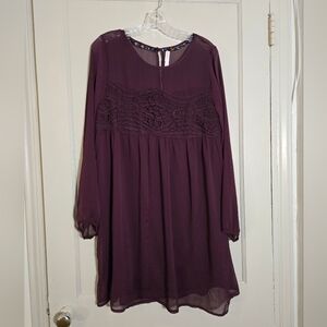 Xhilaration Plum Dress with Floral Trim